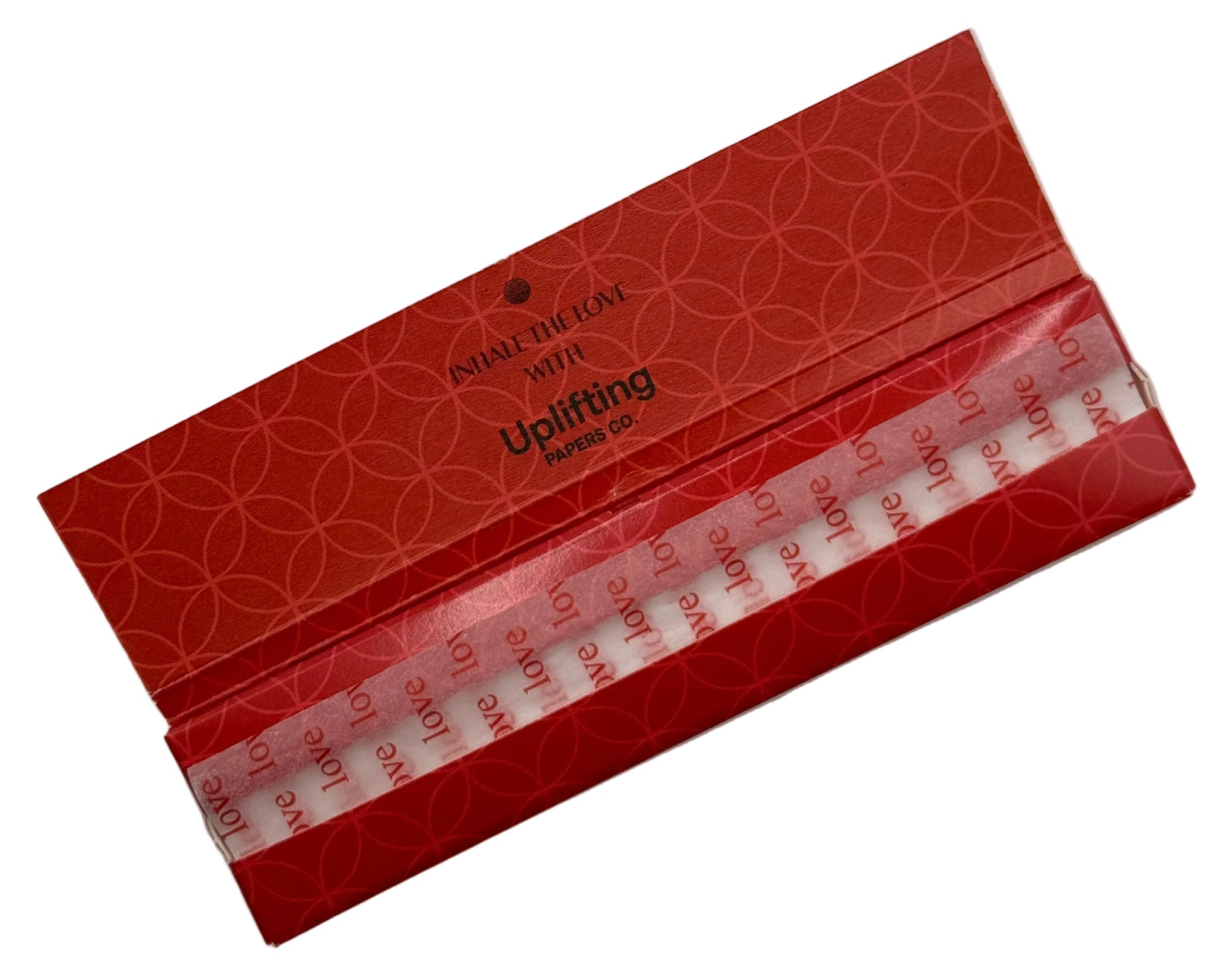 Red wallet with a geometric pattern on a light gray background